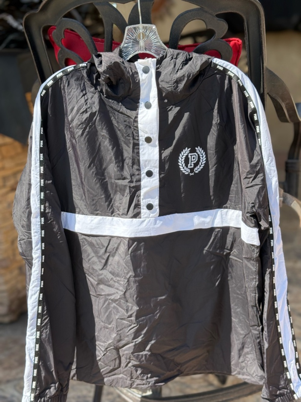 PINK VICTORIA SECRET Black & White Windbreaker Pullover with Crest Logo